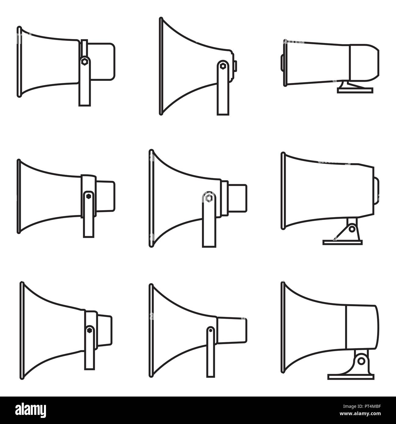 Ensemble de la corne de l'air extérieur et intérieur le président d'icônes. Fine ligne vector Illustration de Vecteur