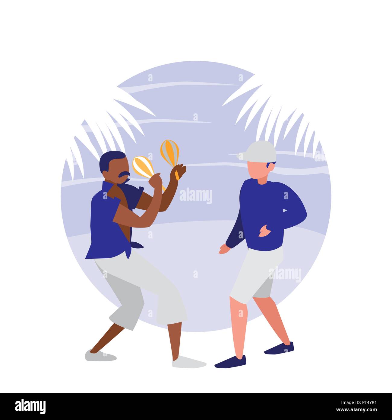 La conception de la bande tropicale avec le musicien jouant des maracas sur fond blanc, design coloré. vector illustration Illustration de Vecteur