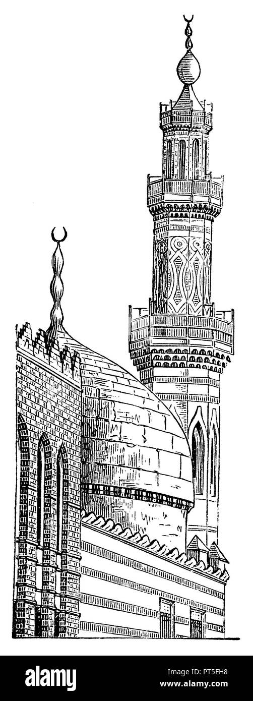 Minaret de la mosquée de Calife Kaloum au Caire, anonym 1896 Banque D'Images