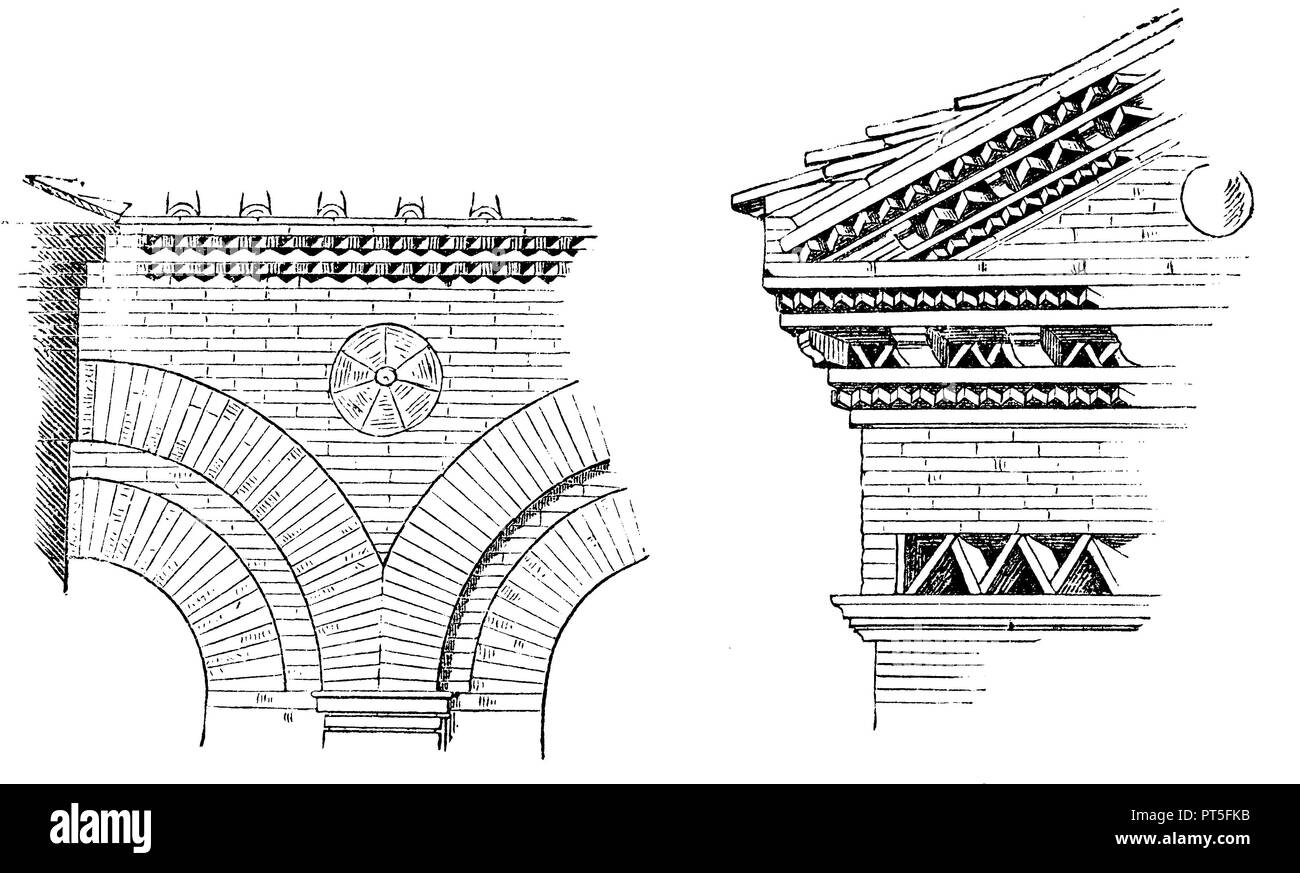 De Brickstone S. Apollinare in Classe à Ravenne et près de Tre Fontane (Rohm Rahn, anonym 1870). Banque D'Images