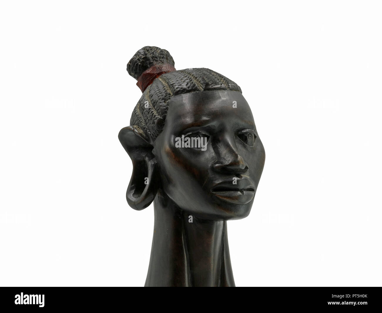 L'Ébène noir antique africaine tête de femme isolé sur fond blanc Banque D'Images