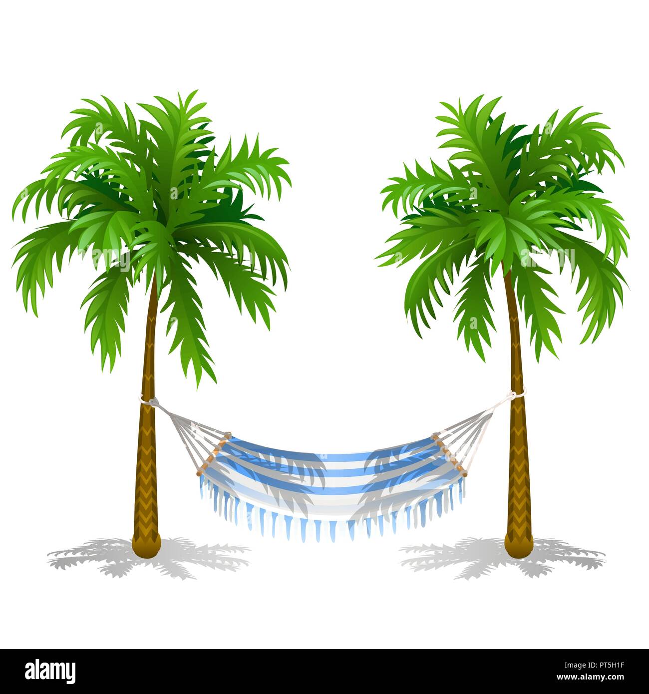 Hamac entre deux palmiers isolé sur fond blanc. Service sur la plage.  Cartoon Vector illustration close-up Image Vectorielle Stock - Alamy