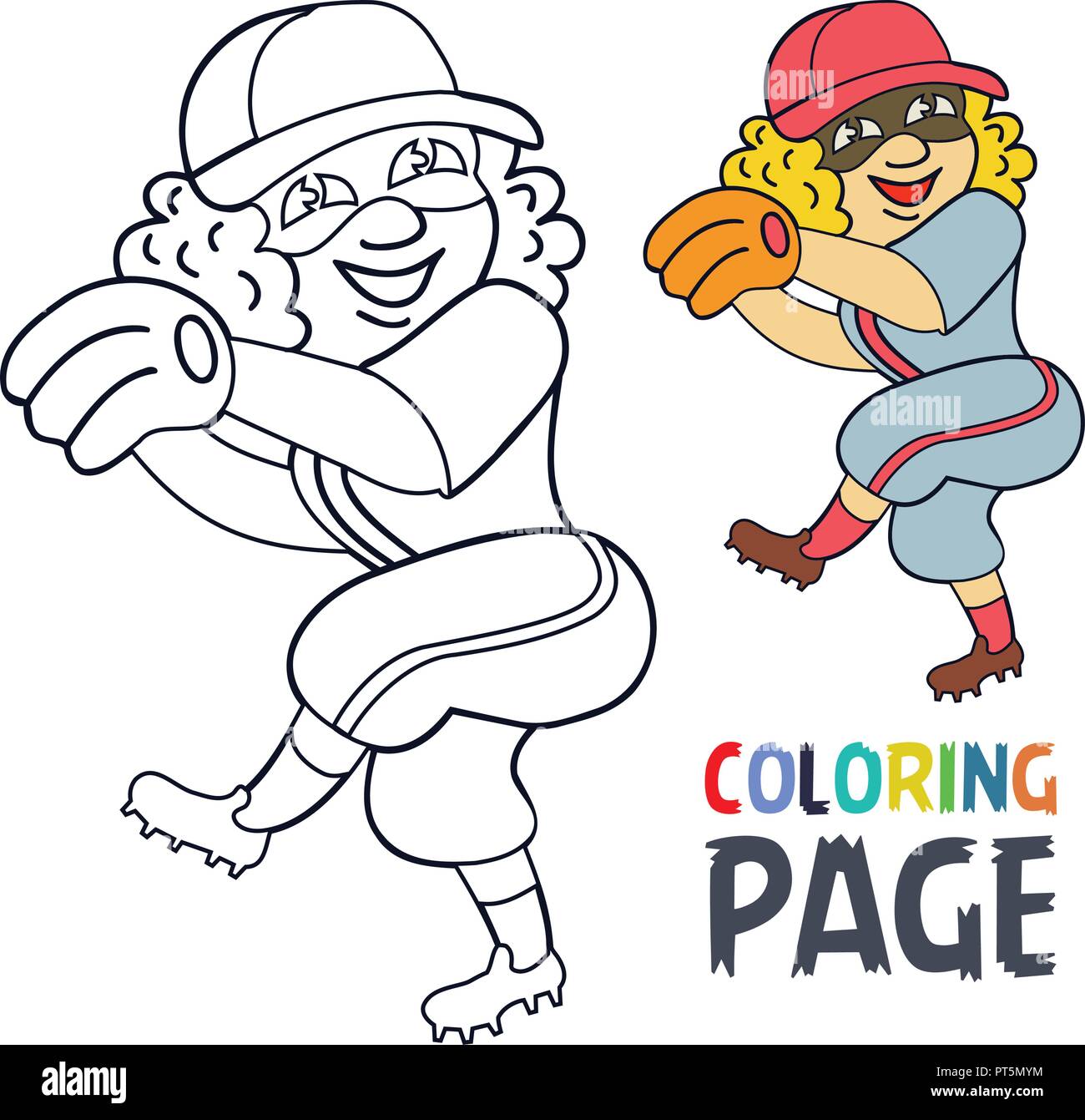 Coloriage avec femme baseball player cartoon Illustration de Vecteur