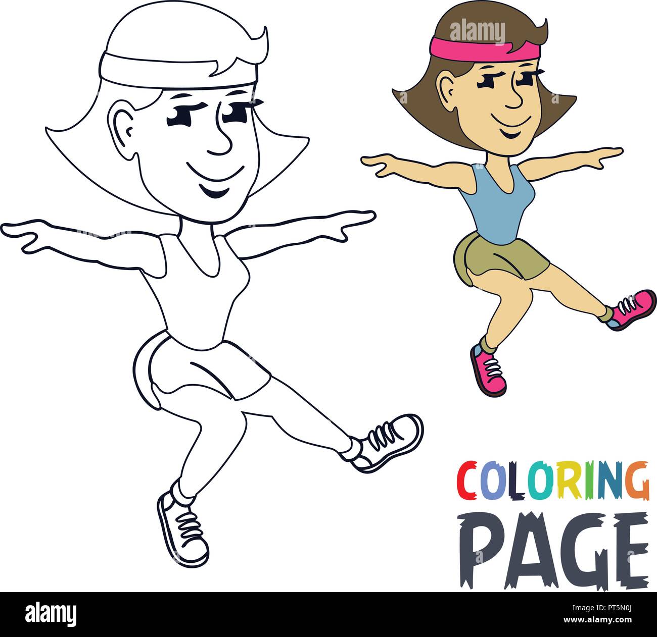 Coloriage avec femme caricature de gymnastique Illustration de Vecteur