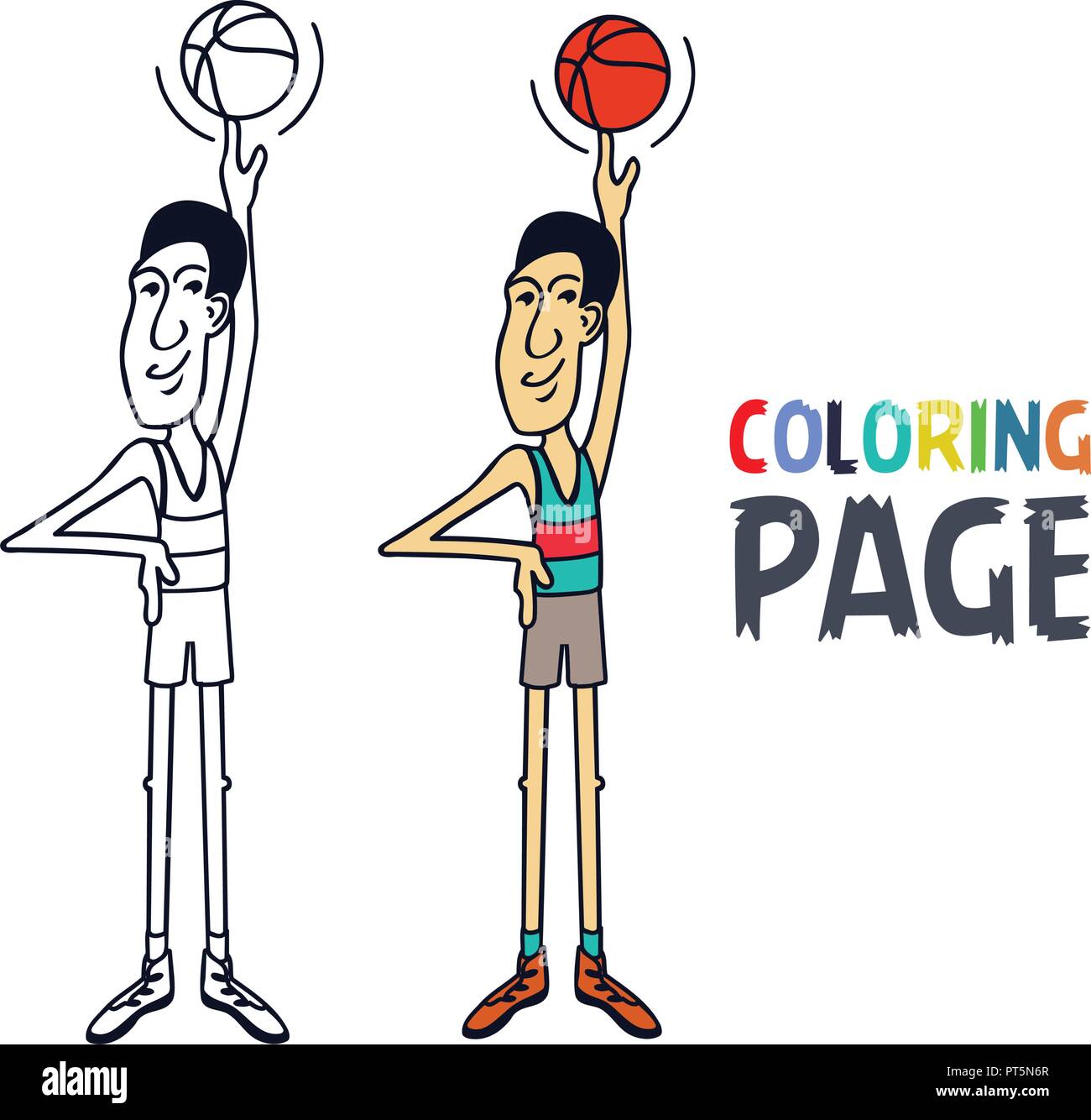 Coloriage avec le basket-ball player cartoon Illustration de Vecteur