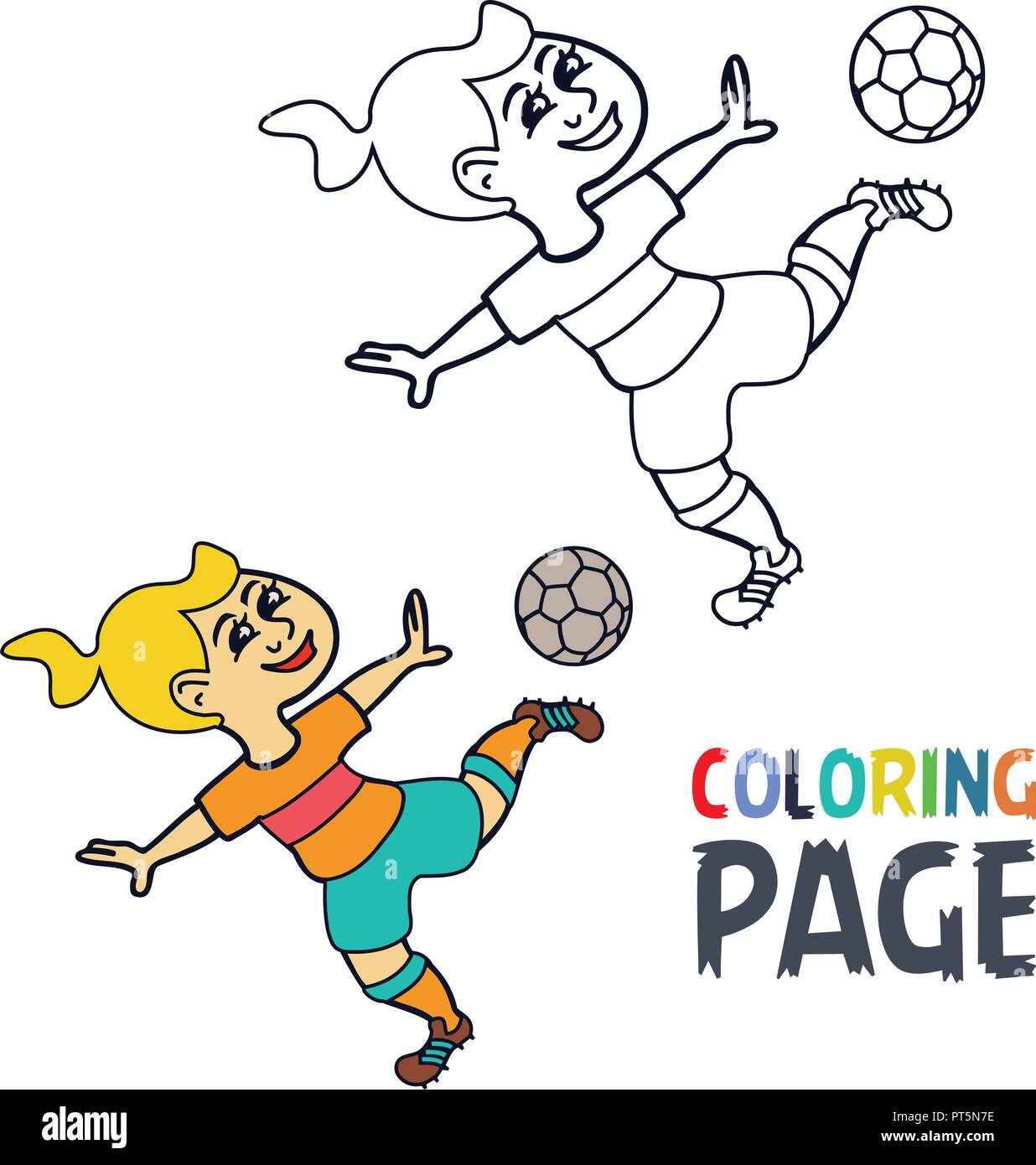 Coloriage avec femme football player cartoon Illustration de Vecteur