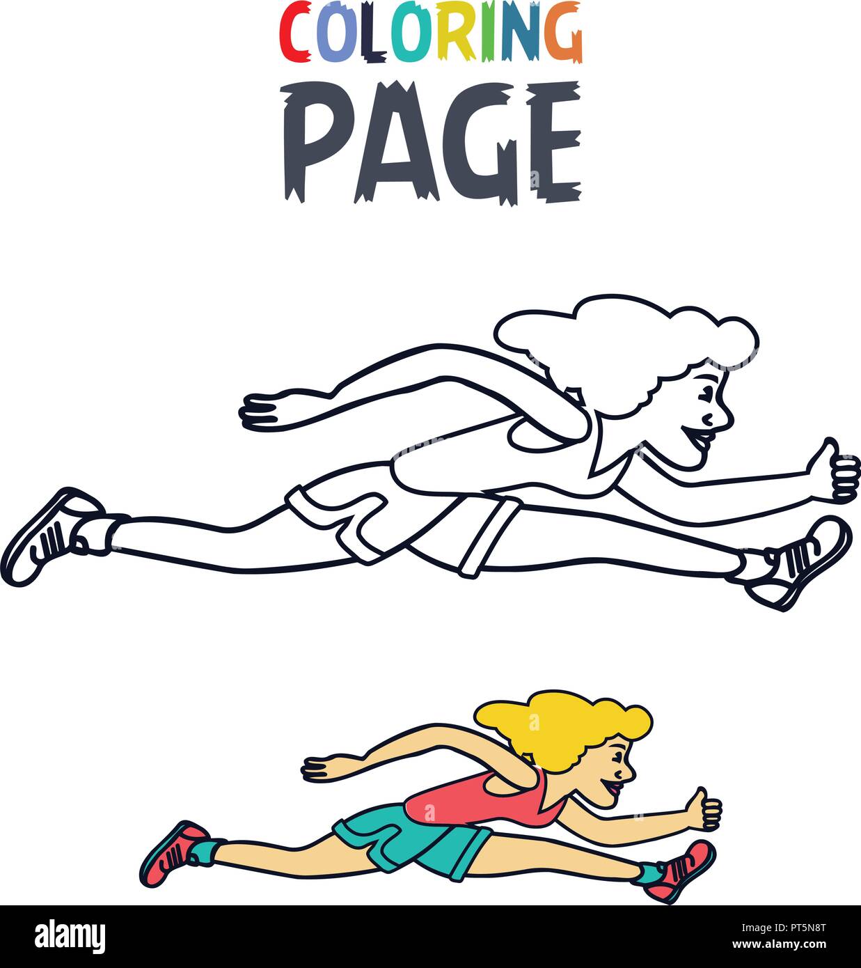 Coloriage avec woman running cartoon Illustration de Vecteur