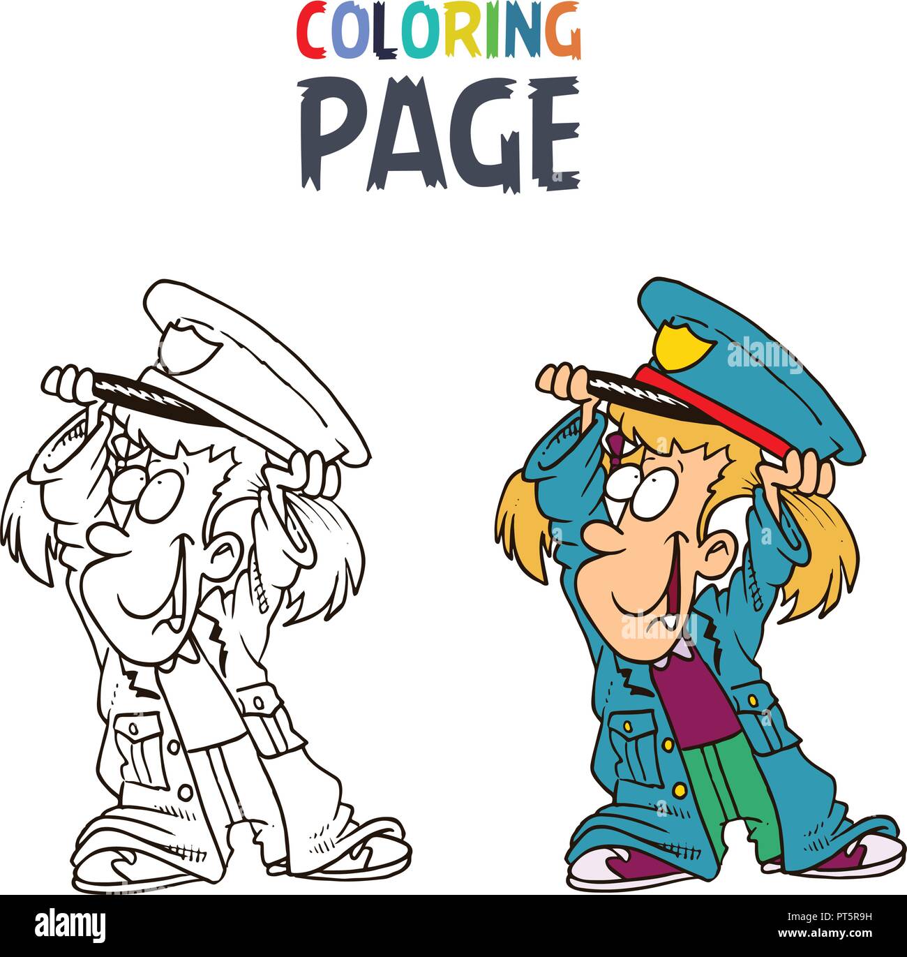 Petite Fille Portant Des Vetements Police Coloriage Dessin Anime Image Vectorielle Stock Alamy