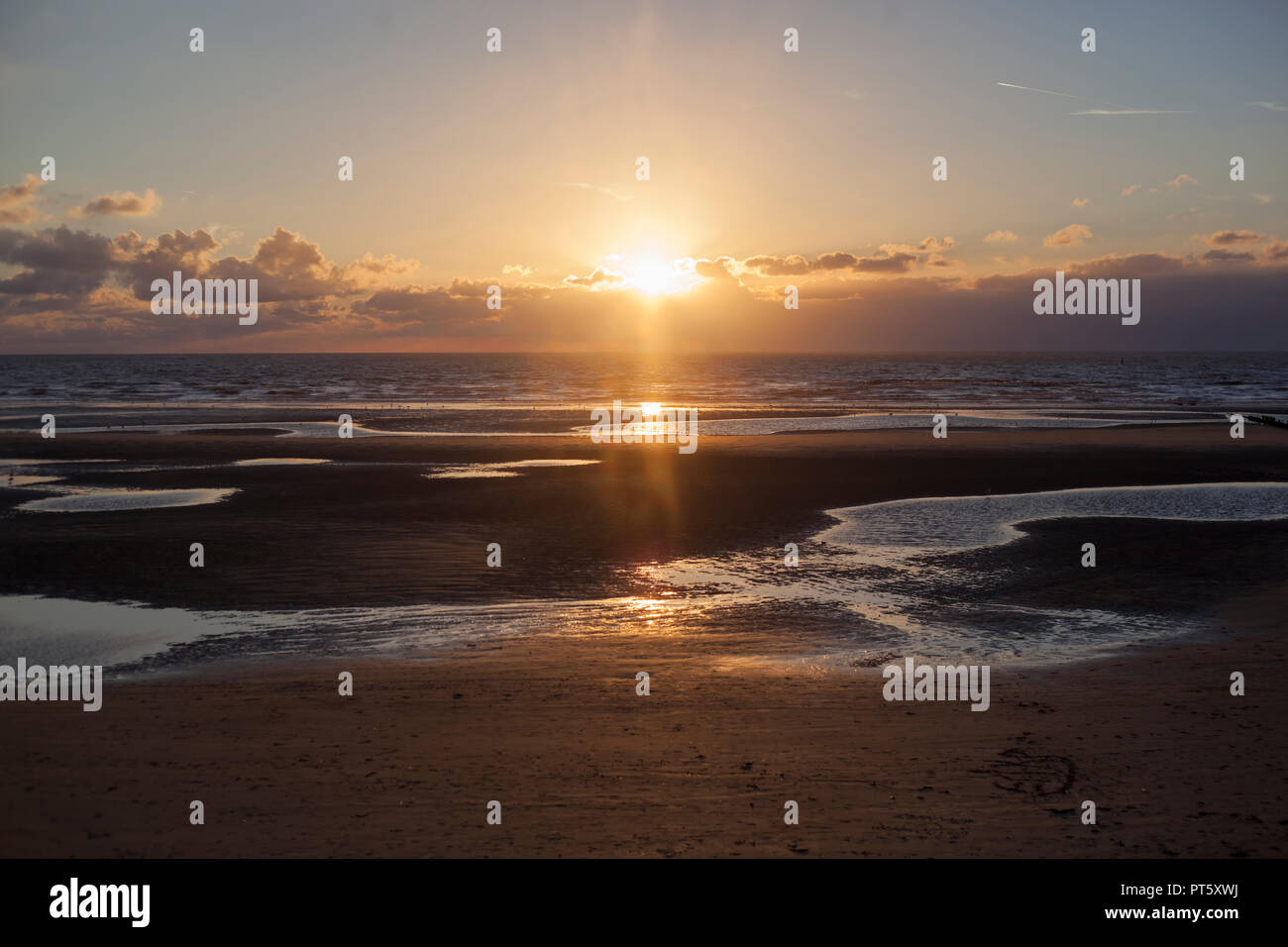 Plage de Blackpool golden sunset Banque D'Images