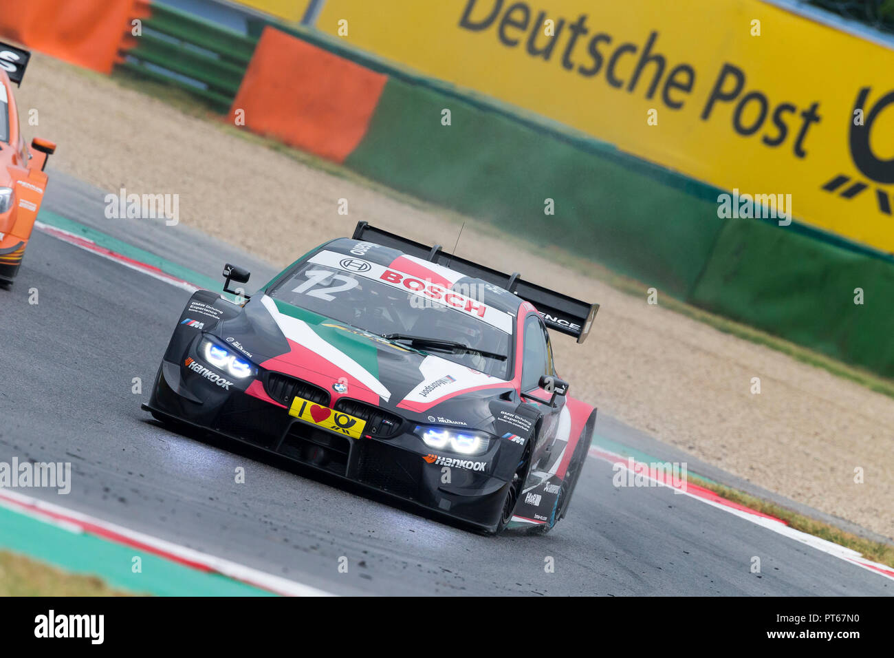 Misano Adriatico, Italie - 25 août 2018 : une BMW M4 DTM BMW de RMR, l'équipe entraînée par Alessandro Zanardi, pendant la course à Misano DTM à Misano Banque D'Images