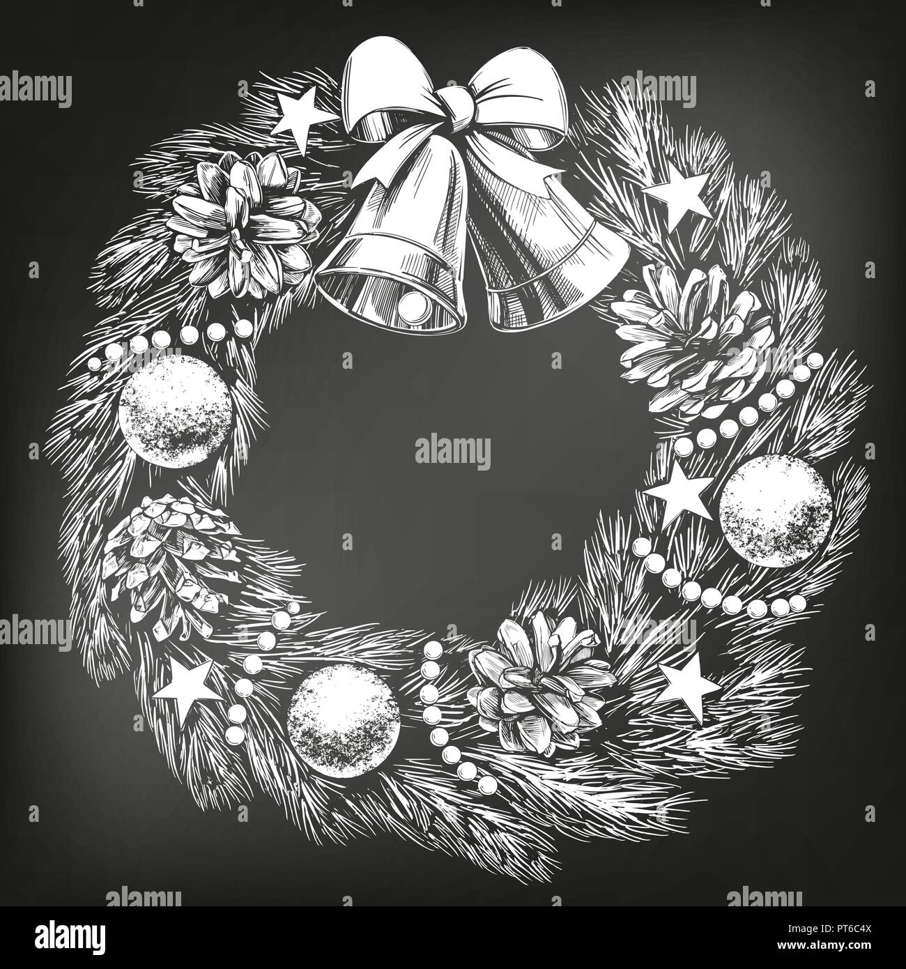 Couronne de noël symbole du christianisme hand drawn vector illustration sketch, dessiné à la craie sur un tableau noir Illustration de Vecteur