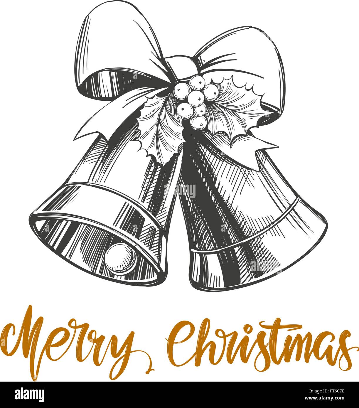 Cloches de Noël texte lettrage calligraphie symbole du christianisme hand drawn vector illustration croquis Illustration de Vecteur