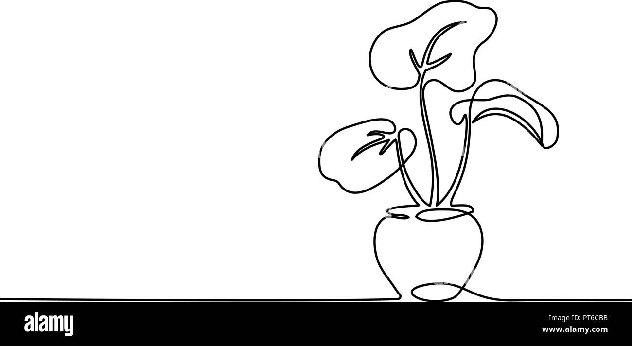 Dessin d'une ligne continue. Plante en pot. Vector illustration Illustration de Vecteur