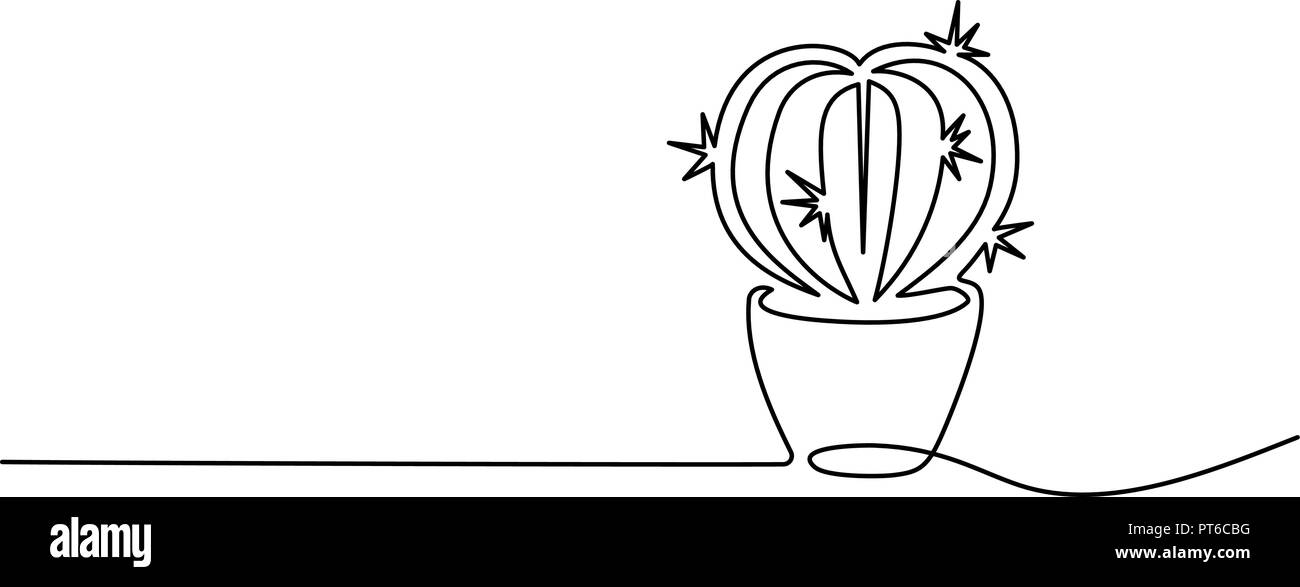 Dessin d'une ligne continue. Chambre cactus en pot. Vector illustration Illustration de Vecteur
