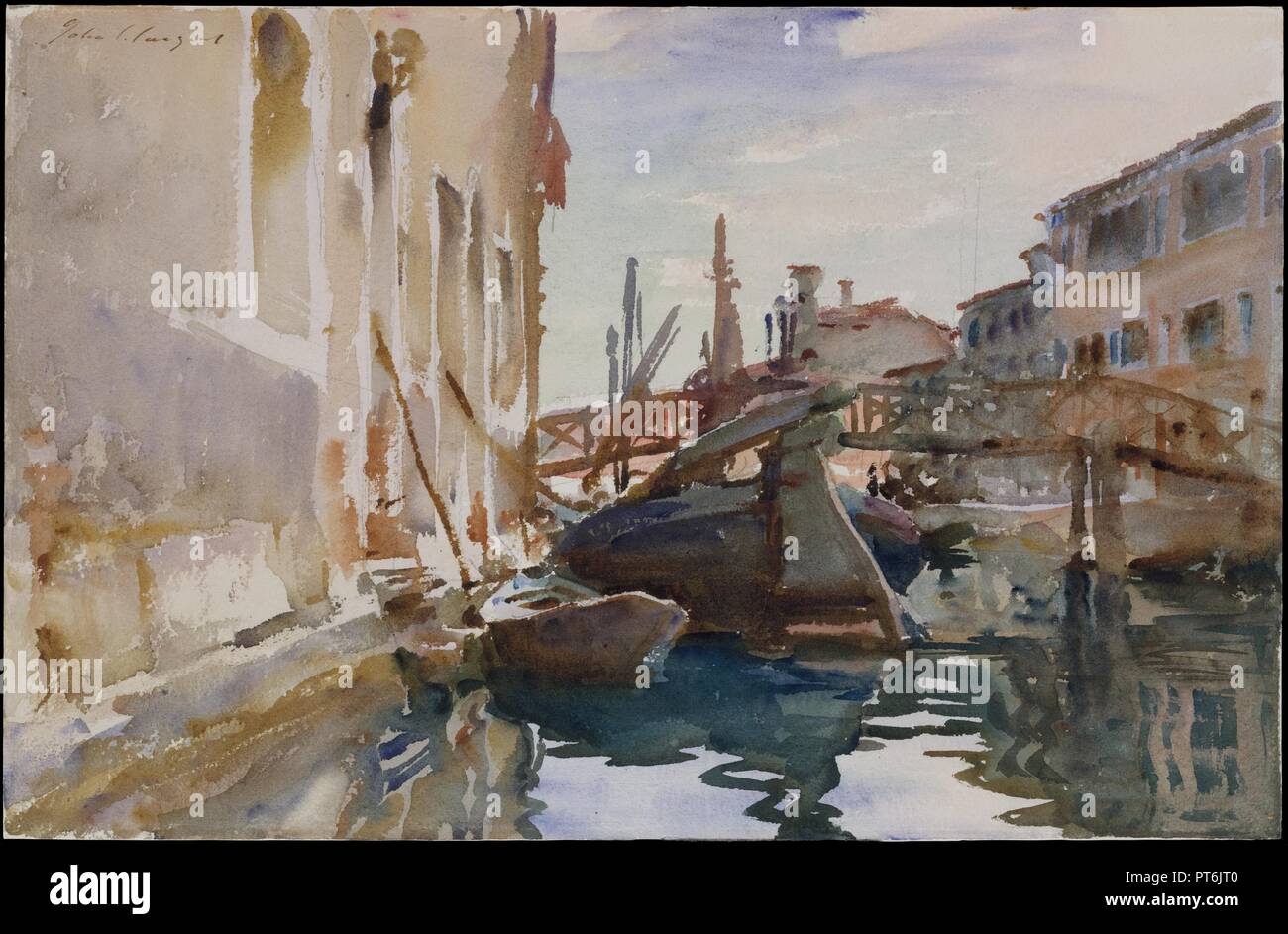 La Giudecca. Artiste : John Singer SARGENT (1856-1925), Florence Londres. Dimensions : 13 1/16 x 20 15/16 in. (33,2 x 53,2 cm). Date : 1913 ( ?). Au sud de Venise, un large canal sépare la Giudecca, 8 petites îles, du reste de la ville. Un charme pittoresque a longtemps été associé à Giudecca, attirant des artistes pour de nombreux siècles, Francesco Guardi (1712-1793) et Joseph Mallord William Turner (1775-1851) a peint des vues sur elle. Cependant, leurs images sont presque toujours des points de repère reconnaissable. Dans son interprétation, Sargent évite les monuments Vénitiens identifiables dans l'enregistrement e Banque D'Images