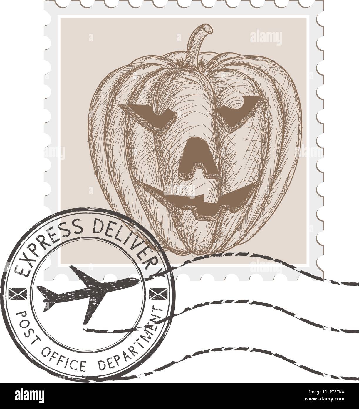 Timbre d'Halloween citrouille sculptée Illustration de Vecteur