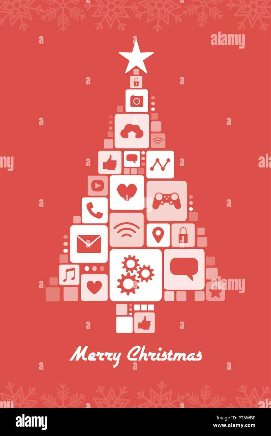 Arbre de Noël composé d'icônes app : internet, la technologie et concept de célébration Illustration de Vecteur