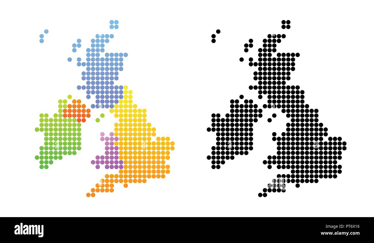 Carte de Royaume-Uni et Irlande en noir et couleur Illustration de Vecteur