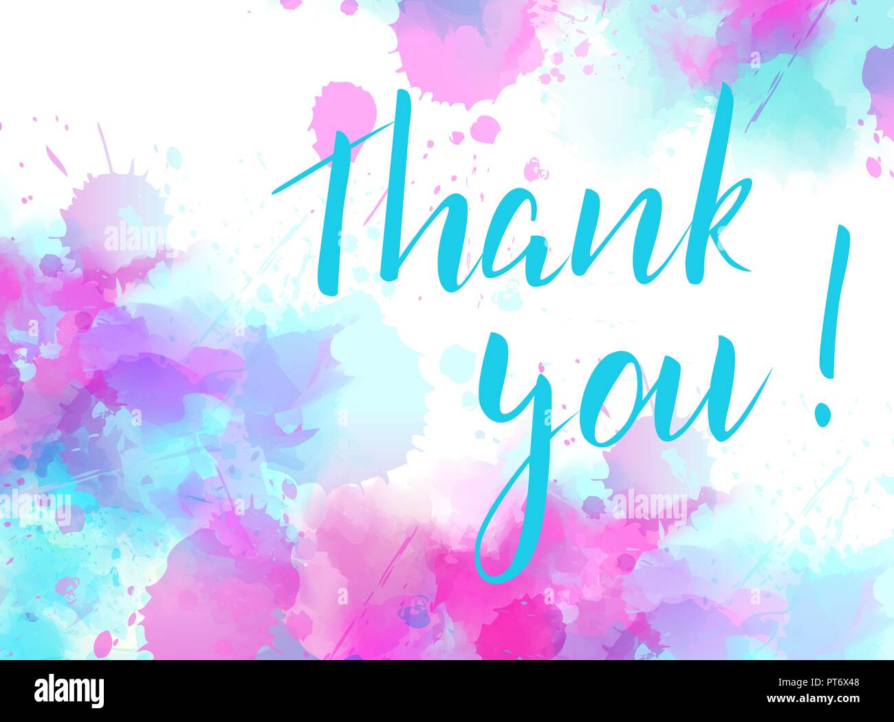 Merci Lettrage A La Main La Phrase Sur L Aquarelle Couleur Imitation Fond Splash La Calligraphie Moderne Citation Inspirante Aux Couleurs Bleu Et Rose Image Vectorielle Stock Alamy