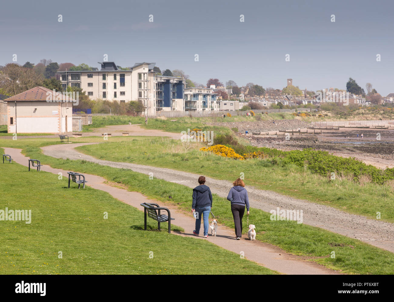 Le chemin à côté de la plage de la ville de Monifieth à Angus, Scotland, UK Banque D'Images