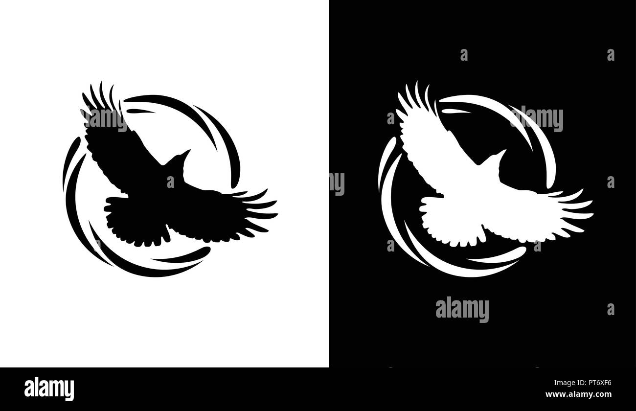 Logos ronds avec Raven en noir et blanc Illustration de Vecteur