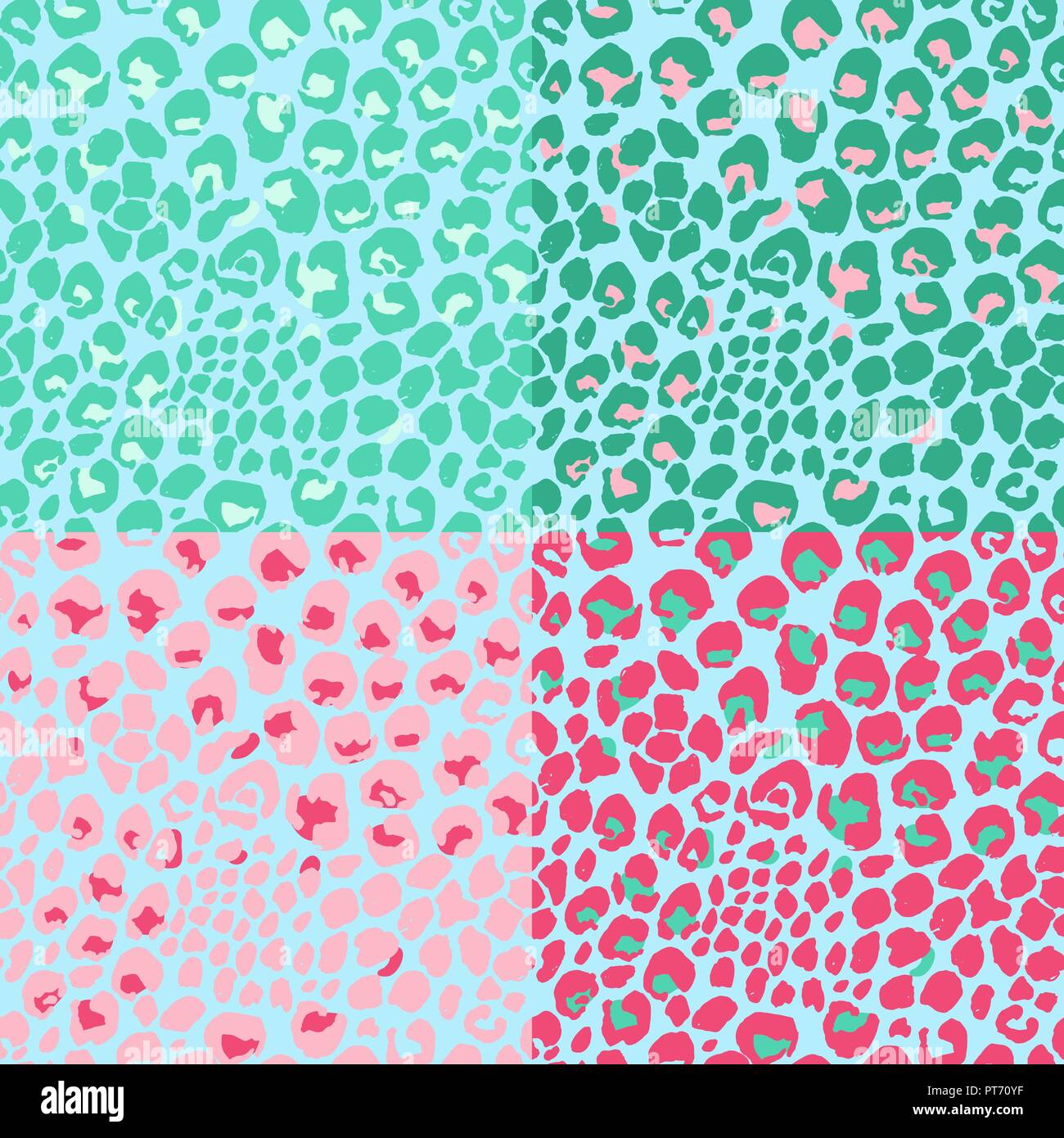 Vector illustration leopard print pattern transparente. La menthe et Rose fond dessiné à la main. Illustration de Vecteur
