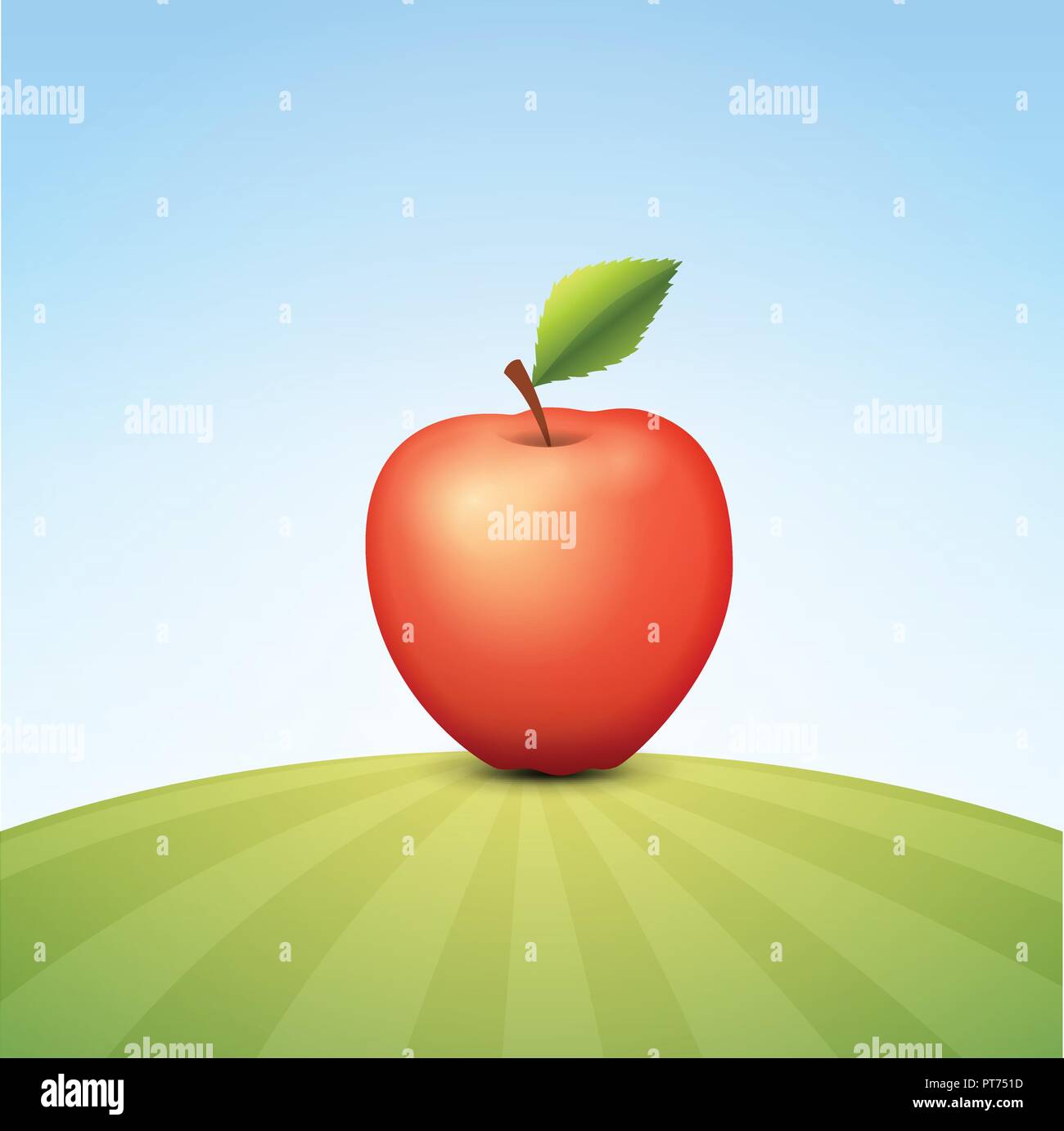 Pomme Rouge savoureux sur Champ vert Illustration de Vecteur