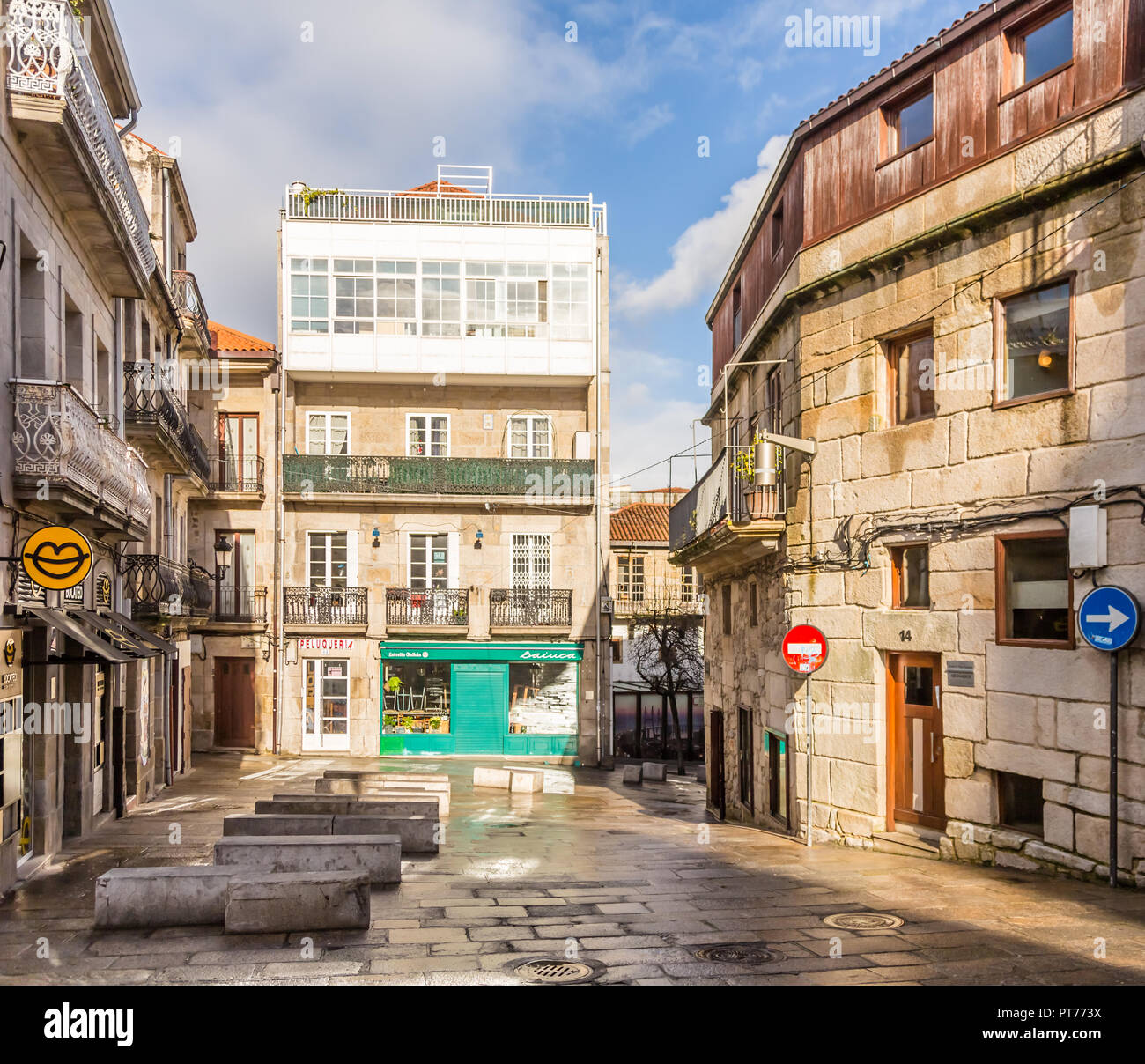 Rues de la vieille ville, Vigo, Espagne Banque D'Images