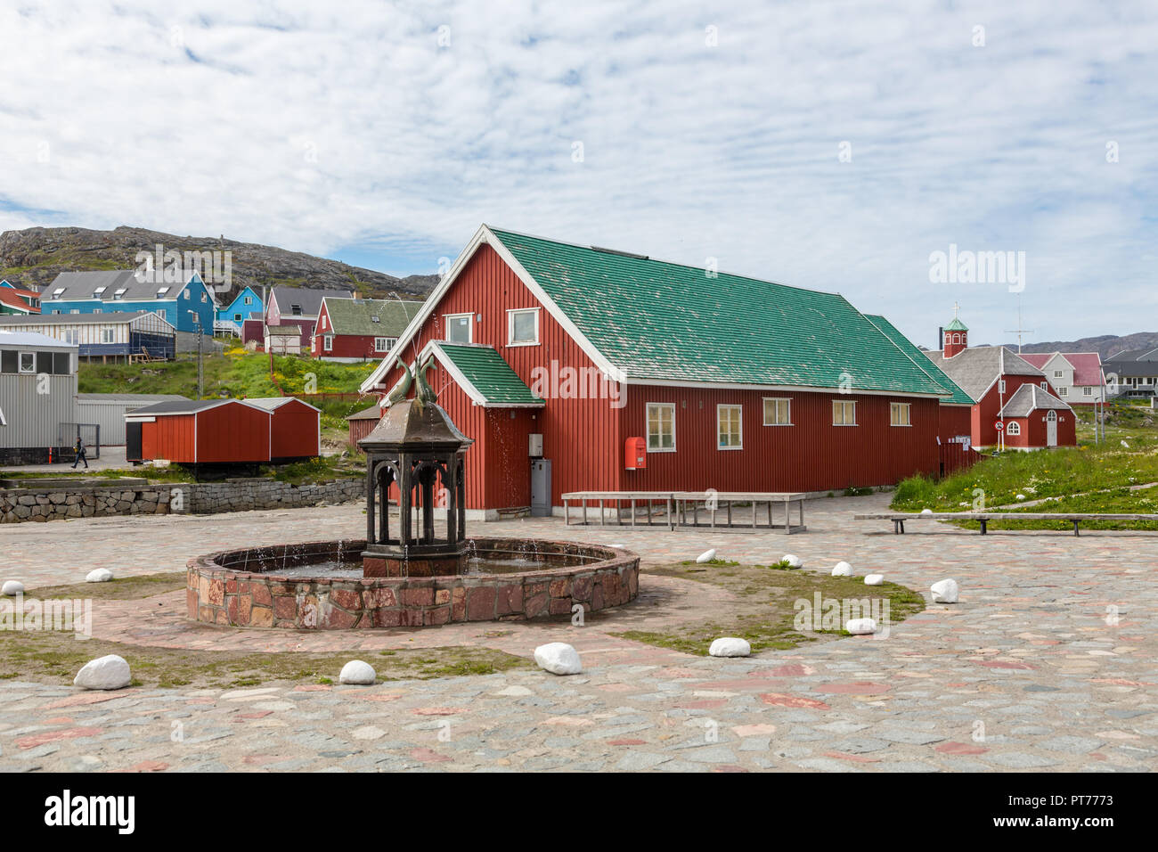 Dans Mindebronden Qaqortoq, la plus ancienne fontaine en Groenland Banque D'Images