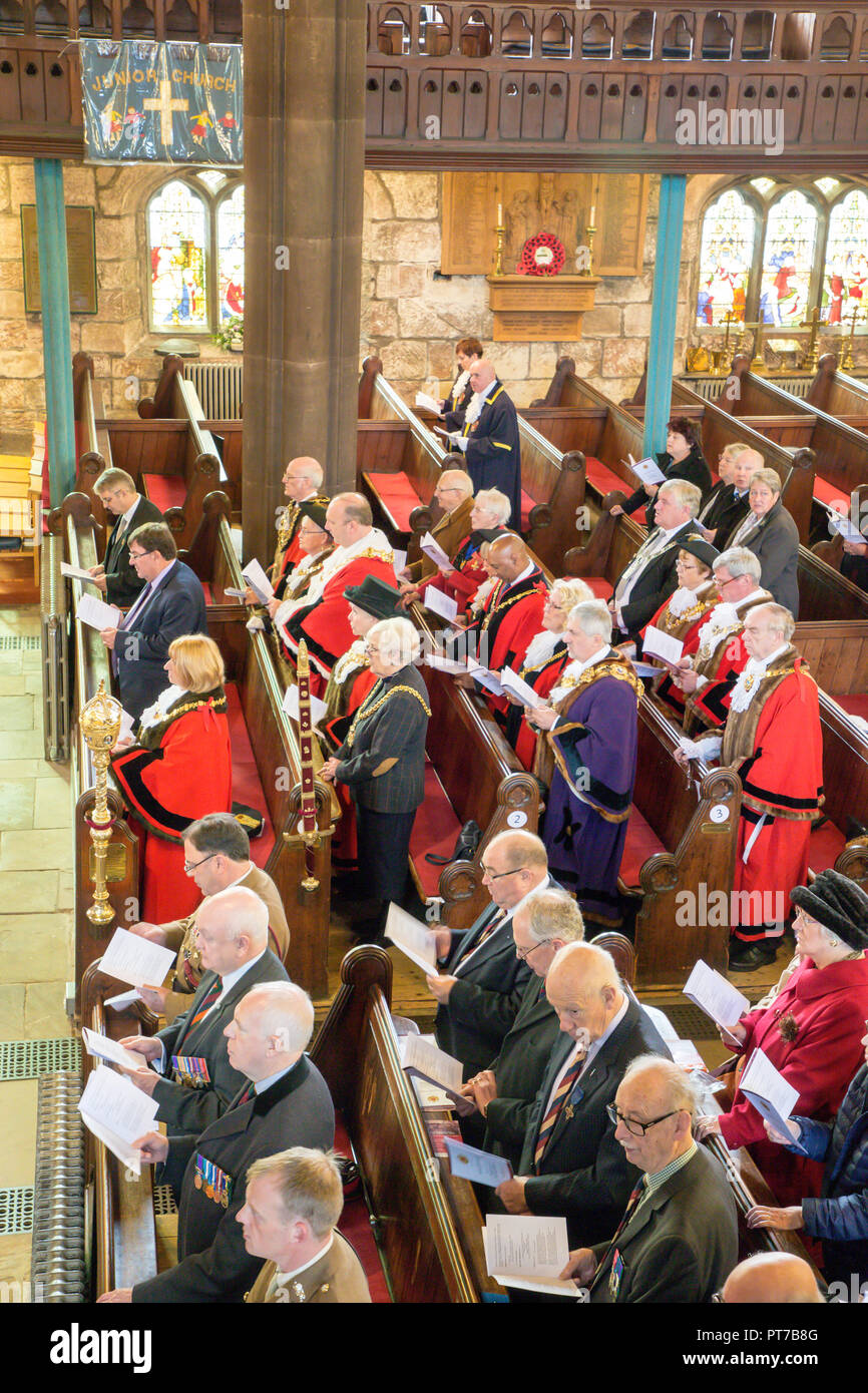 Le Lancashire, Royaume-Uni. Dimanche 07 Octobre 2018 - Un dimanche - Un service d'action de grâces pour le Duc de Lancastre, tenue à l'église paroissiale où les représentants de partis civique de l'ensemble du comté historique de Lancashire étaient présents Crédit : John Hopkins/Alamy Live News Banque D'Images