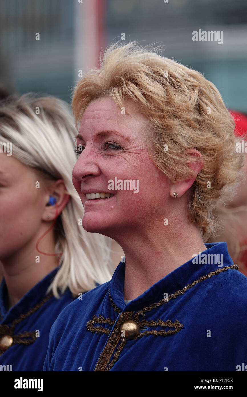 Liverpool, Royaume-Uni. 7 octobre 2018. Finale pour la 3e Journée de la Royal de Luxe spectaculaire géant Lilliputiens, observez le Giant comme il se prépare à quitter Liverpool. Credit : Ken Biggs/Alamy Live News. Banque D'Images