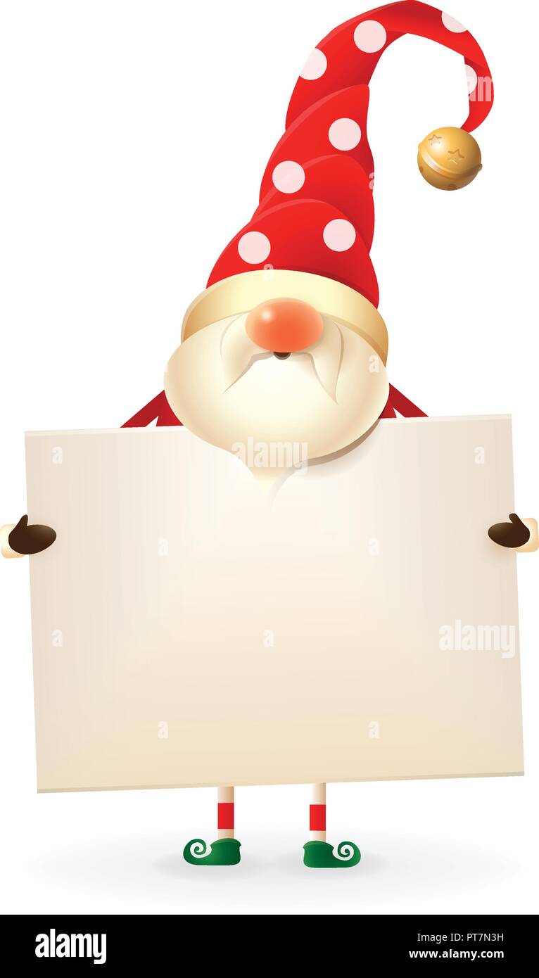 Gnome de Noël est titulaire d'pancarte - Points blancs sur Red Hat Illustration de Vecteur