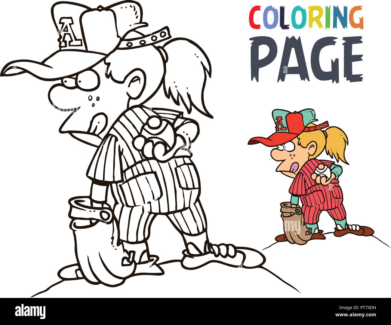 Coloriage baseball girl cartoon Illustration de Vecteur