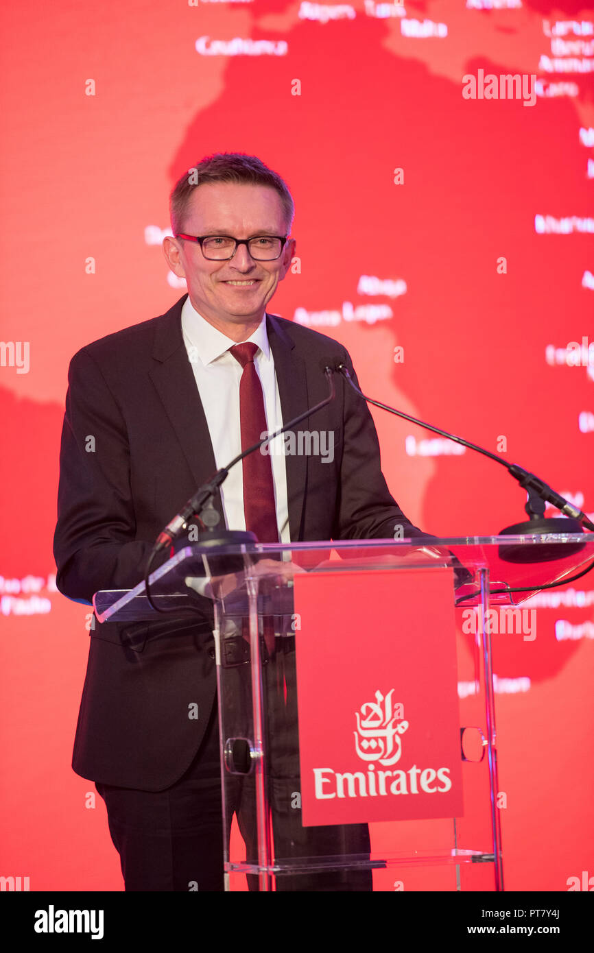 Unis, Dîner de Gala pour lancer le nouveau service entre Paris et Dubaï, Waldorf Astoria Edinburgh, l'hôtel Caledonian. La personnalité de télévision écossais Kirst Banque D'Images