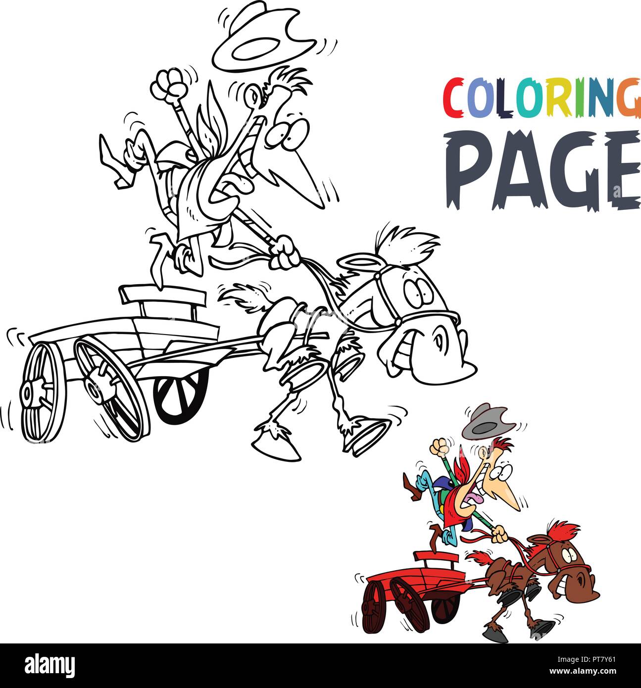 Les gens ride wagon coloriage dessin animé Illustration de Vecteur