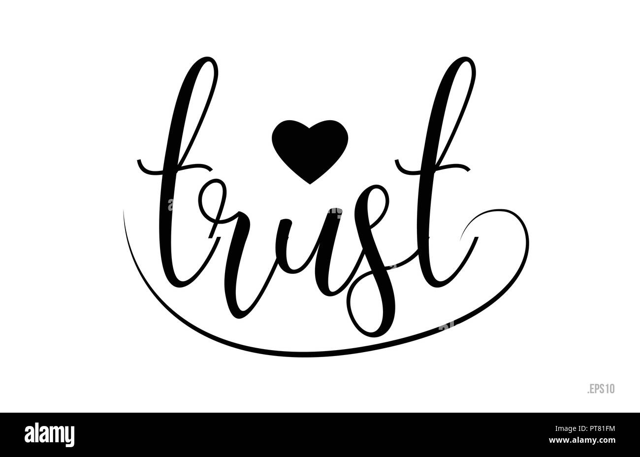 Trust mot texte avec le noir et blanc coeur d'amour pour carte de visite, brochure ou typographie logo design Illustration de Vecteur