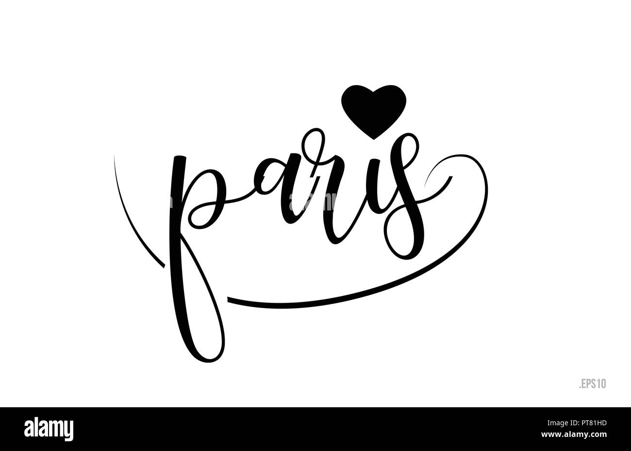 Paris mot du texte avec le noir et blanc coeur d'amour pour carte de visite, brochure ou typographie logo design Illustration de Vecteur