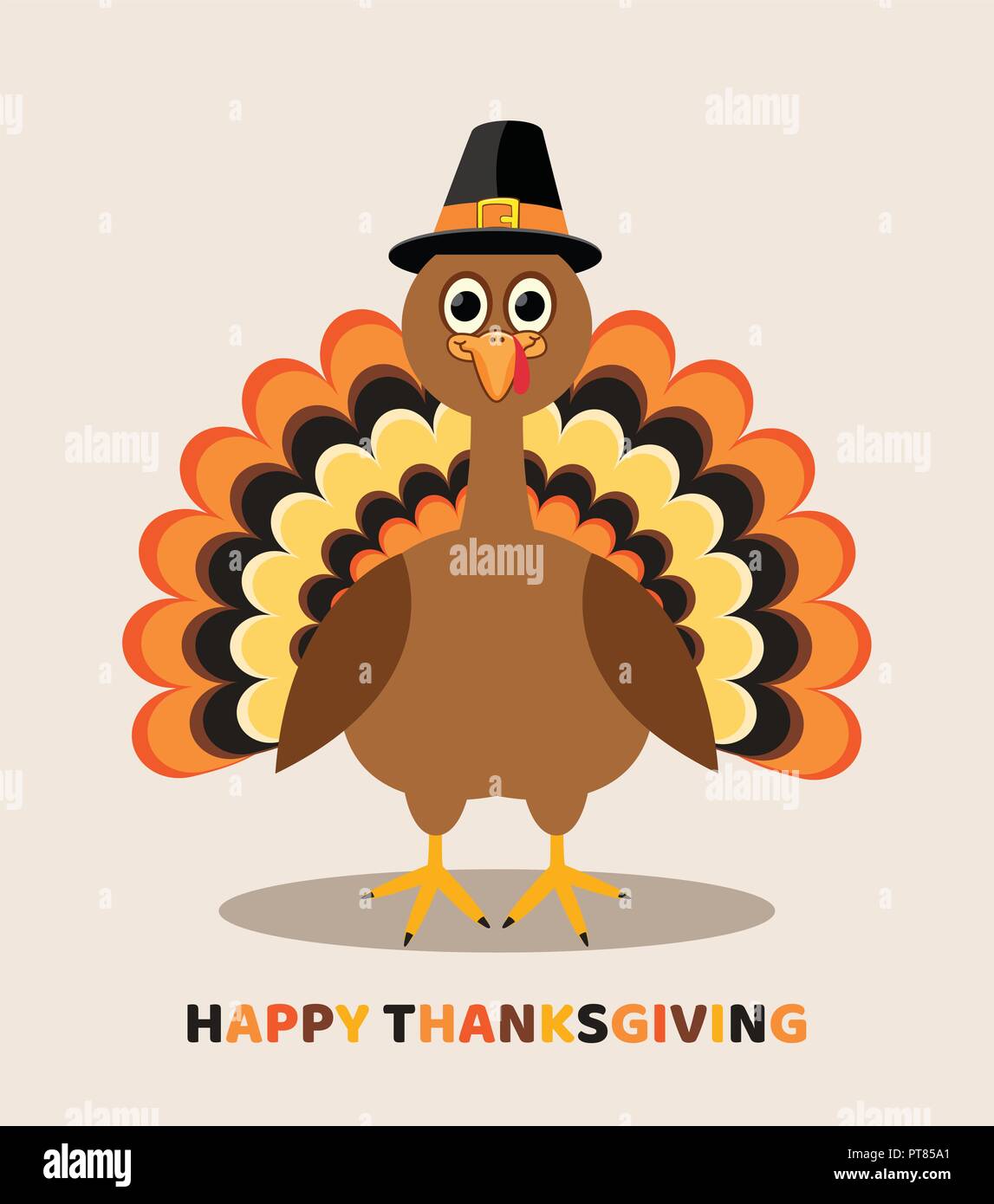 Carte de vecteur pour Thanksgiving Day avec cartoon la turquie. d'oiseaux joyeux thanksgiving texte coloré Illustration de Vecteur