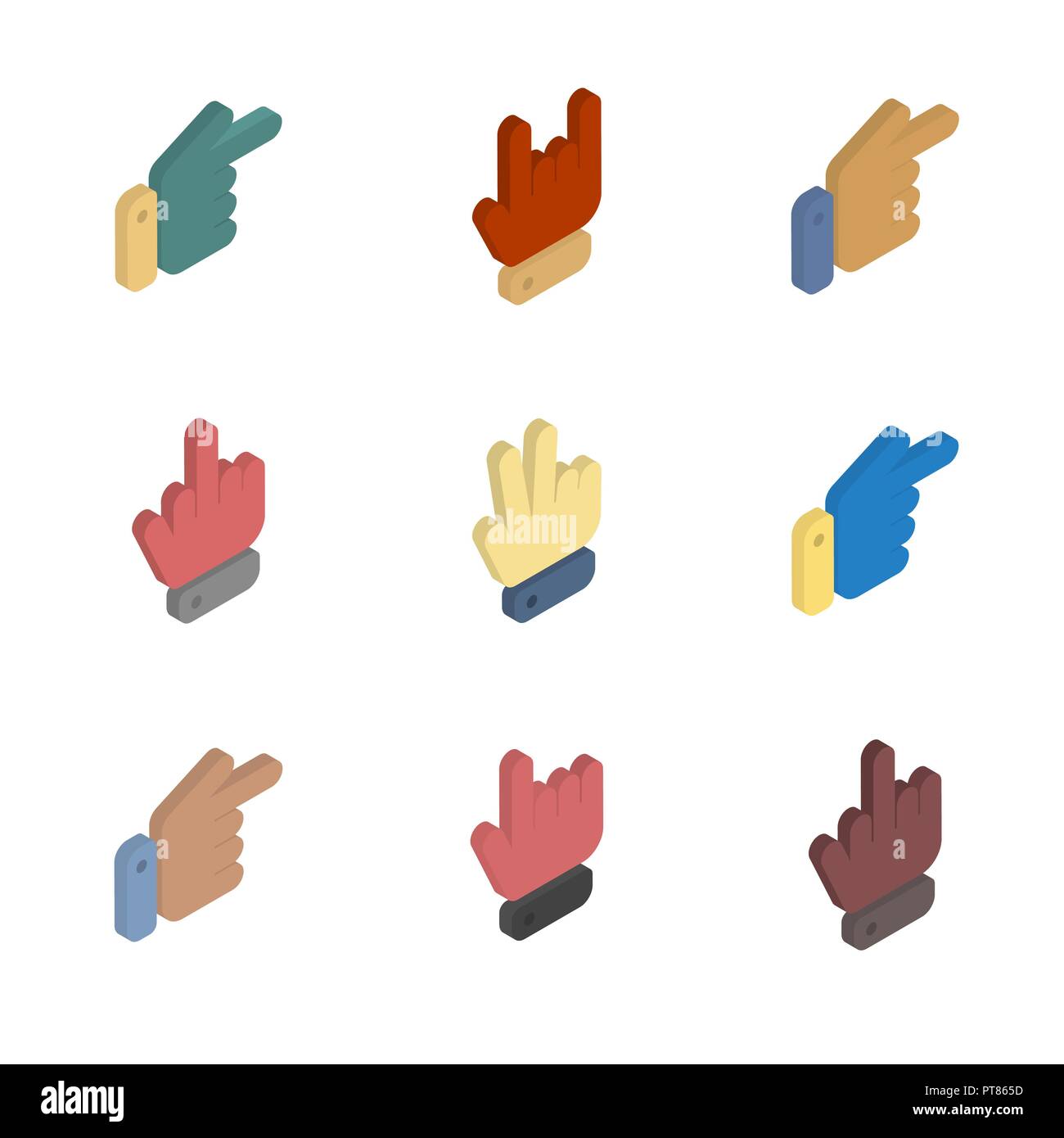 Icons set les gestes de la main isolé sur fond blanc. Télévision 3D isométrique, style vector illustration. Illustration de Vecteur