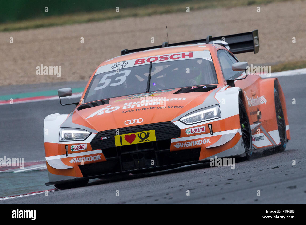 Misano Adriatico, Italie - 25 août 2018 : un groupe Hoffmann Audi RS 5 DTM d'Audi Sport Team Rosberg, entraîné par Jamie Green, au cours de la race à la DTM Banque D'Images