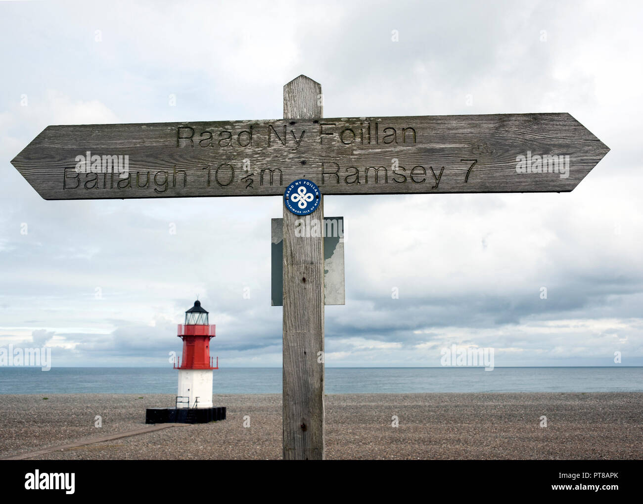 La signalisation du chemin côtier, à l'île de Man Banque D'Images