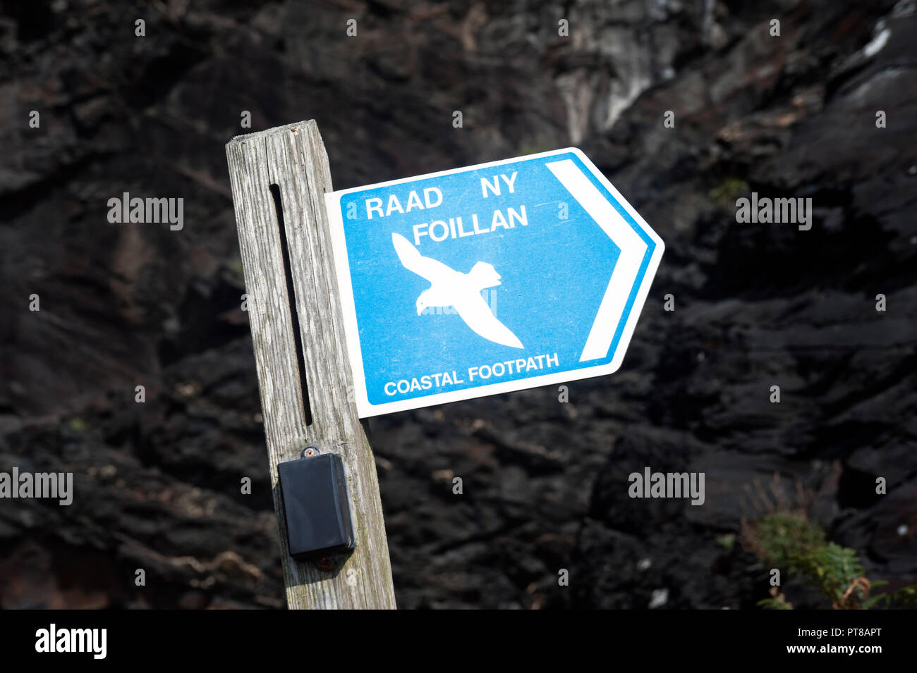 La signalisation du chemin côtier, à l'île de Man Banque D'Images