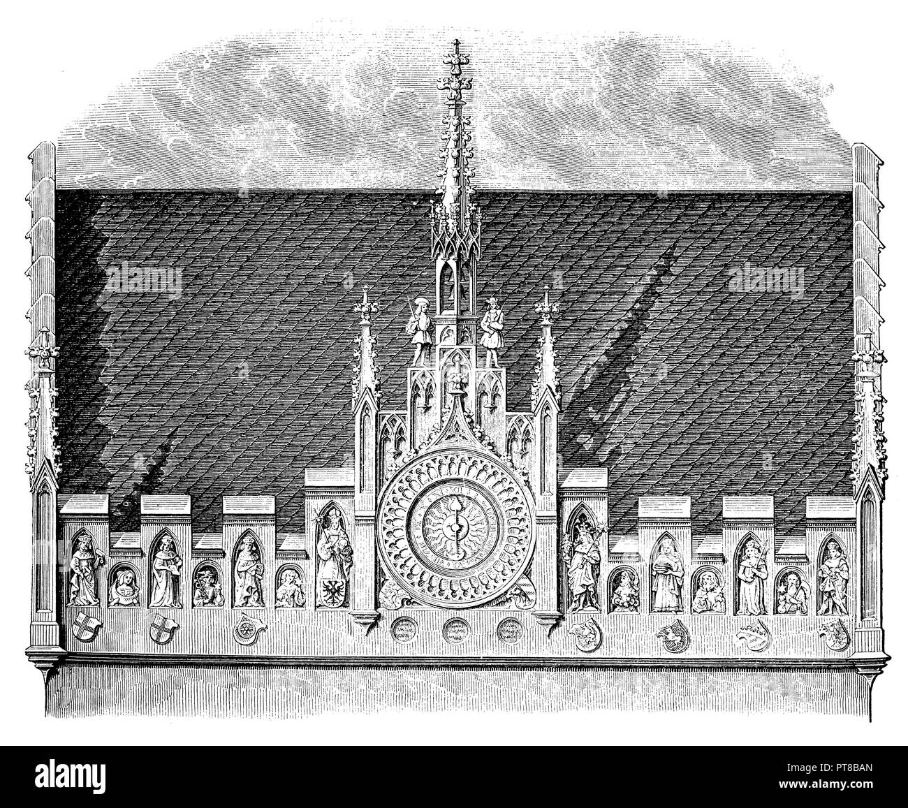 Toit de la maison à Nuremberg, 1870 Banque D'Images