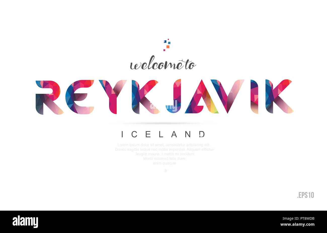 Bienvenue à Reykjavik Islande carte et lettre design en couleur arc-en-ciel coloré et design icône typographique Illustration de Vecteur