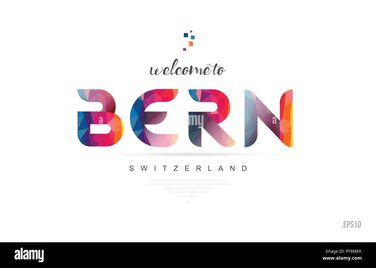 Bienvenue à Berne suisse et carte lettre design en couleur arc-en-ciel coloré et design icône typographique Illustration de Vecteur