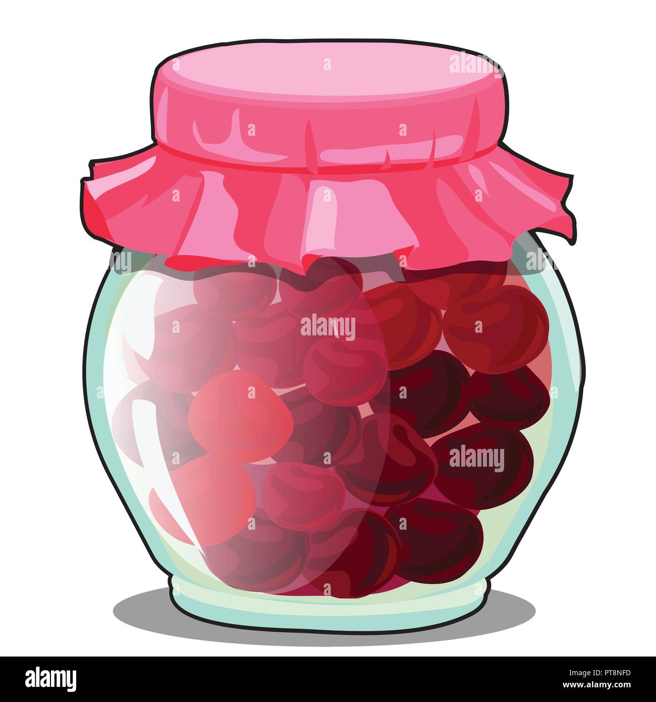 Pot en verre transparent avec couvercle de papier rose à l'intérieur avec des fruits secs ou fruits rouges isolé sur fond blanc. La nourriture délicieuse, un centre de remise en forme et en bonne santé. Cartoon Vector illustration close-up. Illustration de Vecteur