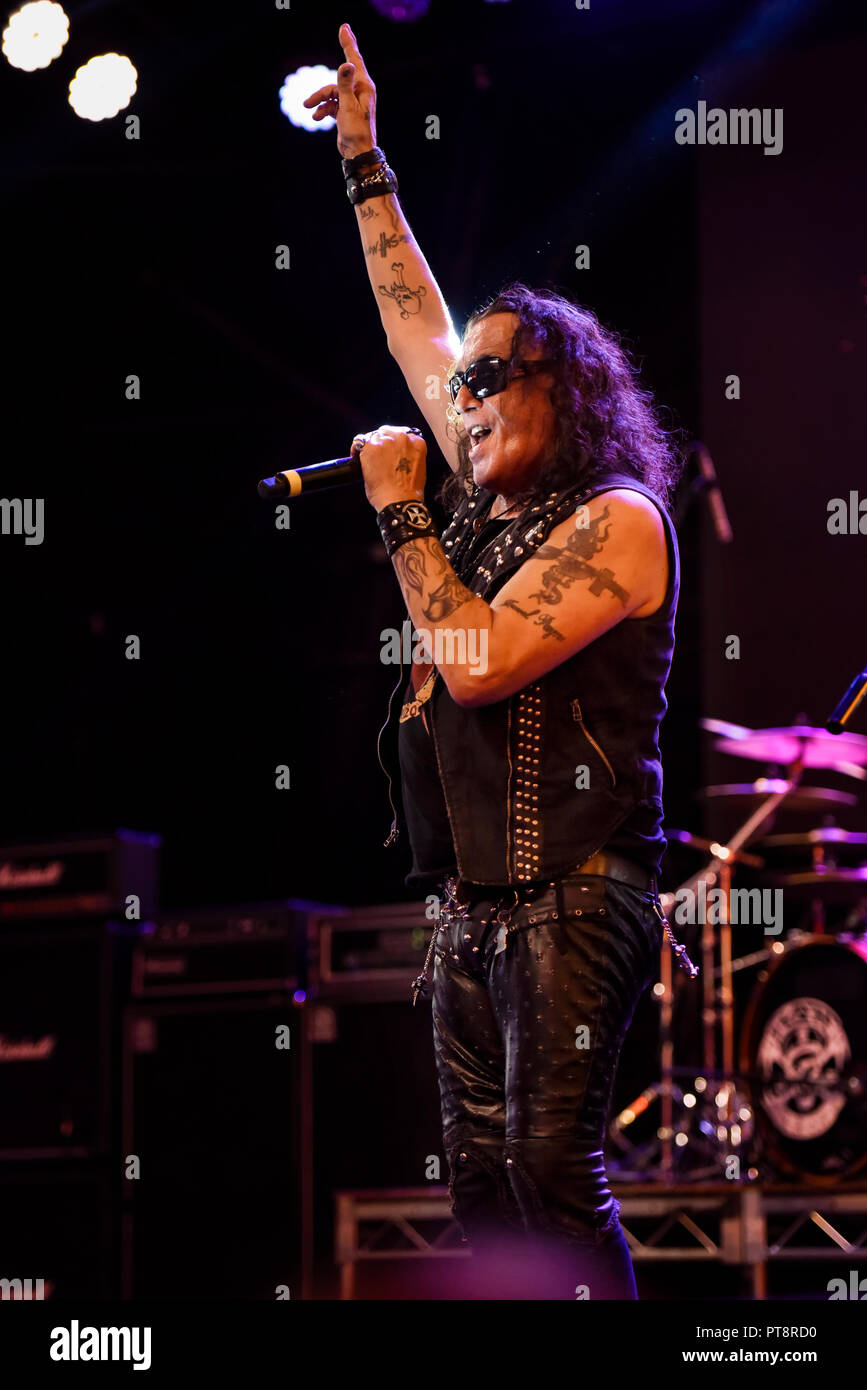 Le 29 septembre 2018, Las Vegas, Nevada, le groupe Ratt joue un concert gratuit au Las Vegas Fremont Street Experience. Banque D'Images