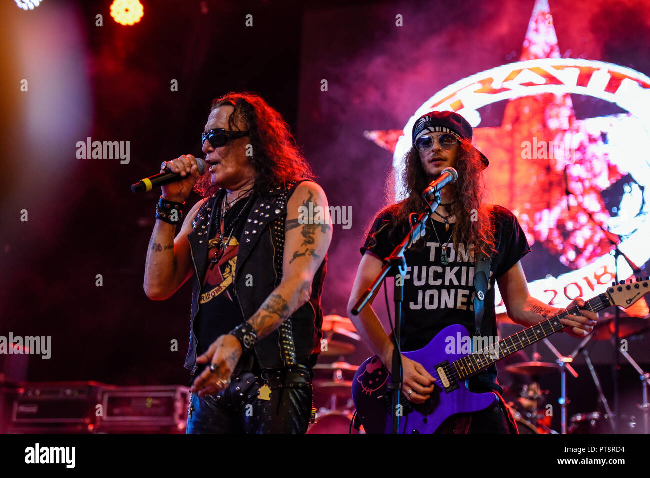 Le 29 septembre 2018, Las Vegas, Nevada, le groupe Ratt joue un concert gratuit au Las Vegas Fremont Street Experience. Banque D'Images