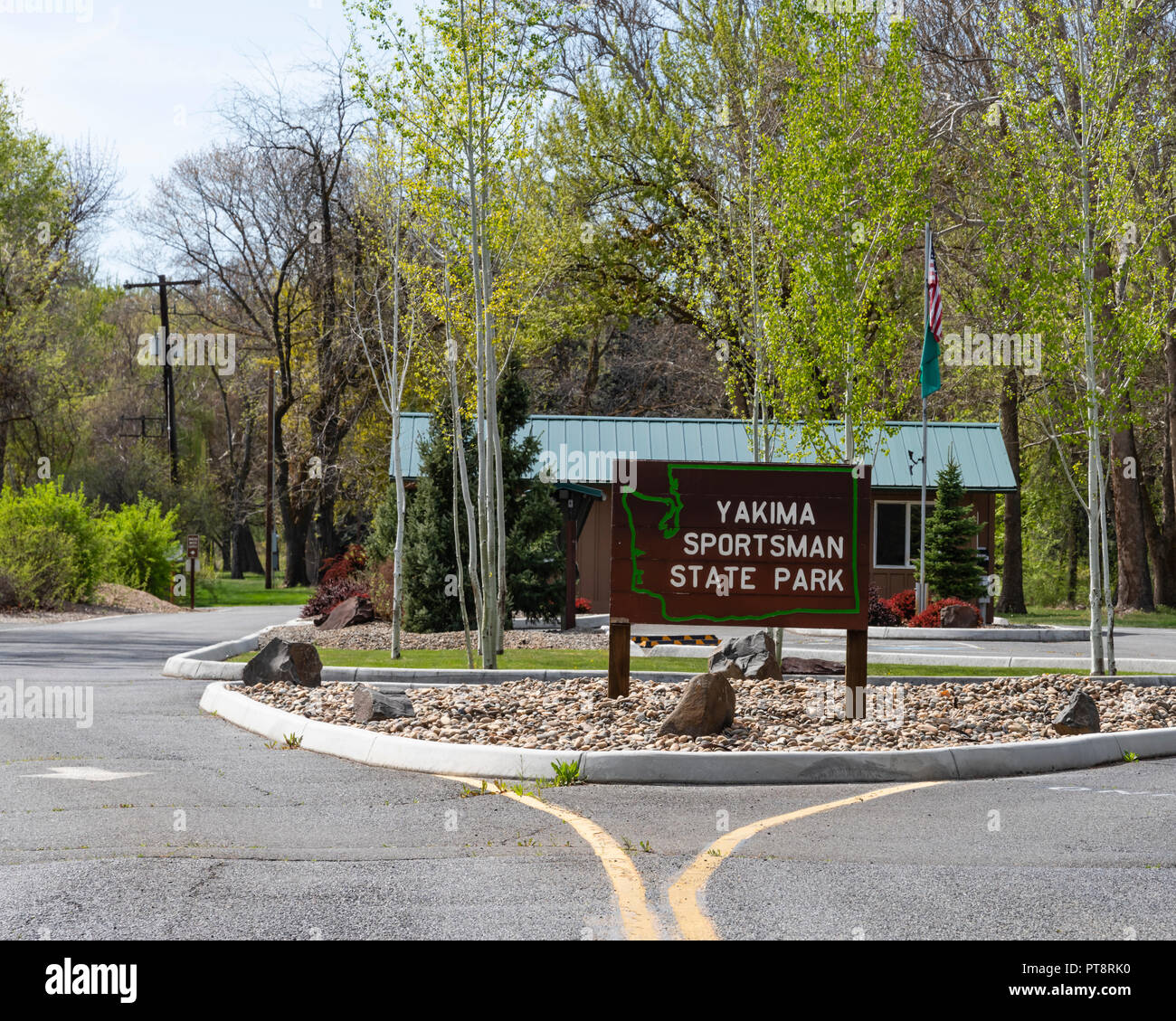 Pavillon d'entrée au parc d'état de Sportif de Yakima, Yakima, Washington Banque D'Images