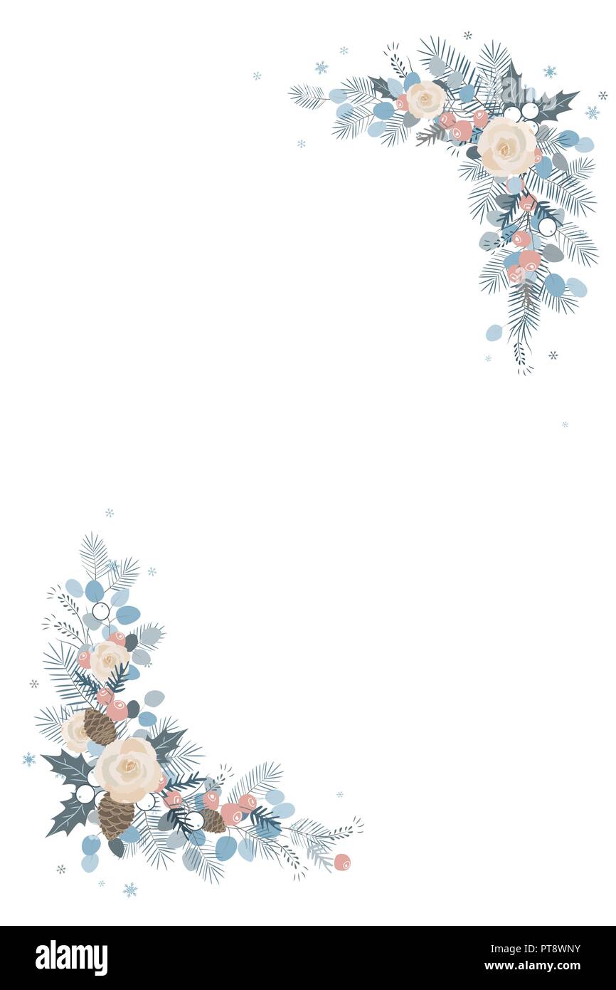 Sapin de Noël ou de pin décoration. Frontière Evergreen Design. Châssis isolé sur un fond blanc. Illustration vectorielle, élégante palette pastel Illustration de Vecteur